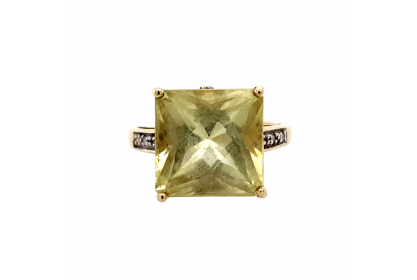 9ct Yellow Gold Lemon Quartz & Diamond Ring