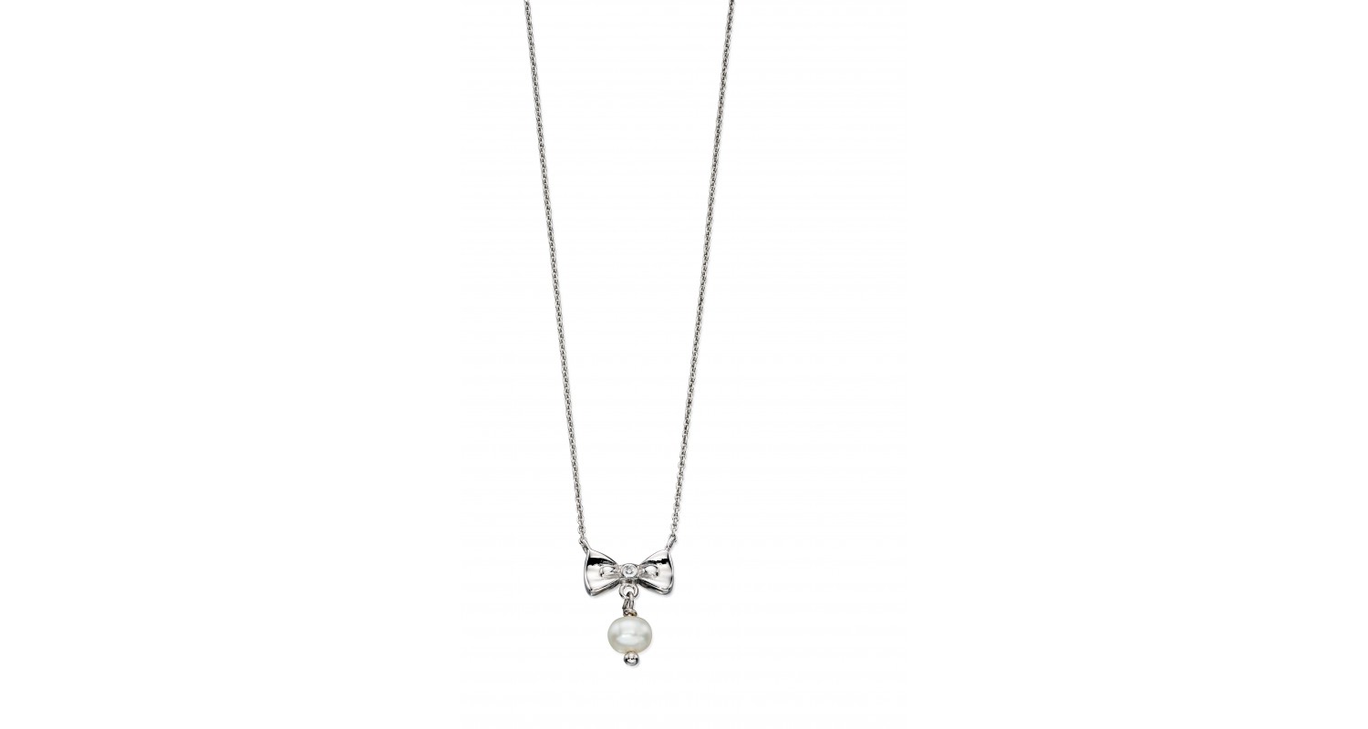 D For Diamond Bow And Pearl Necklace