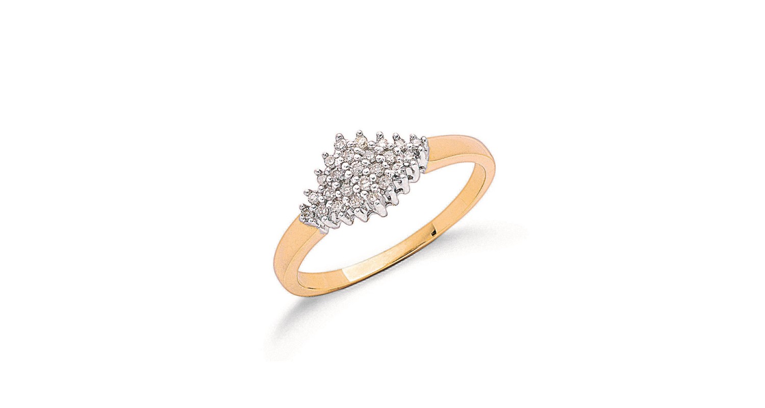 9ct Yellow Gold 0.15ct Diamond Cluster Ring