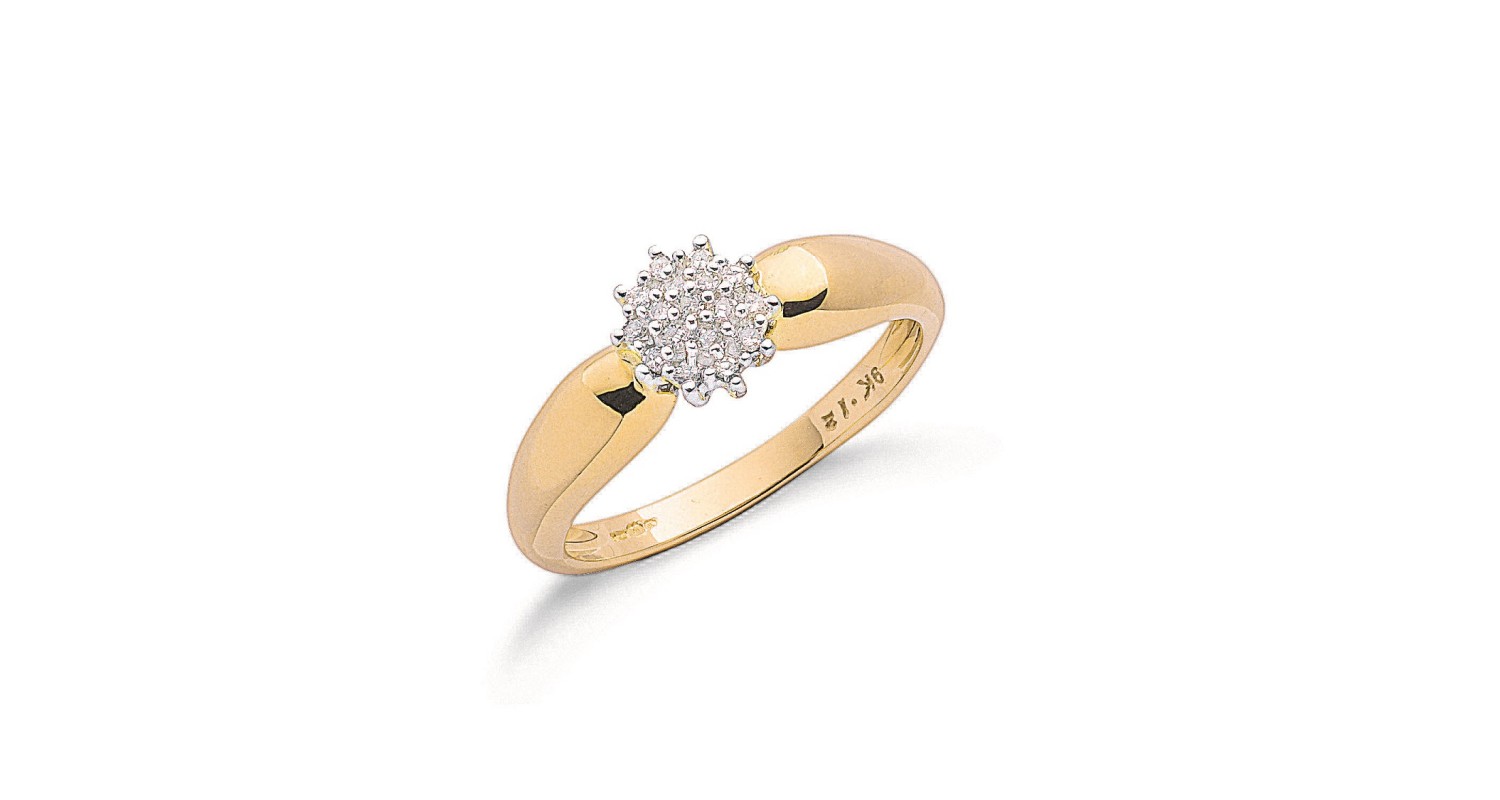 9ct Yellow Gold 0.13ct Diamond Cluster Ring