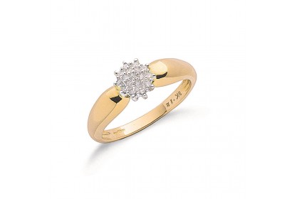 9ct Yellow Gold 0.13ct Diamond Cluster Ring