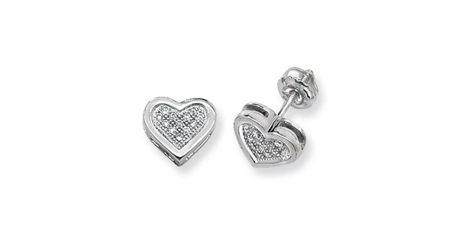 9ct White Gold 0.12ct Diamond Heart Studs