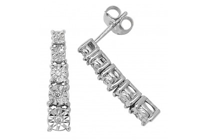 9ct White Gold Diamond Drop Earrings