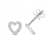 9ct White Gold 0.12ct Diamond Heart Studs