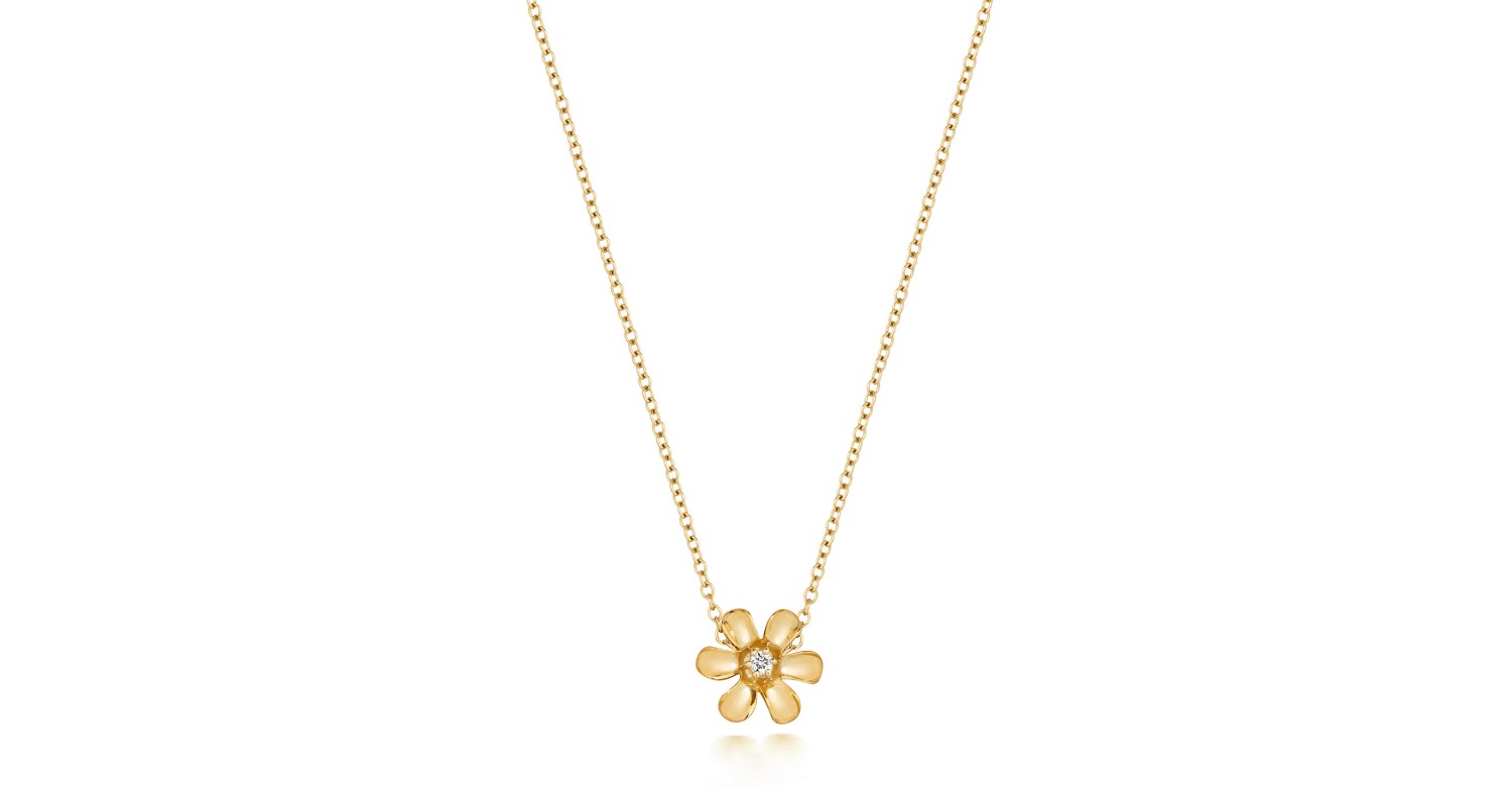 9ct Yellow Gold Diamond Set Daisy Necklace