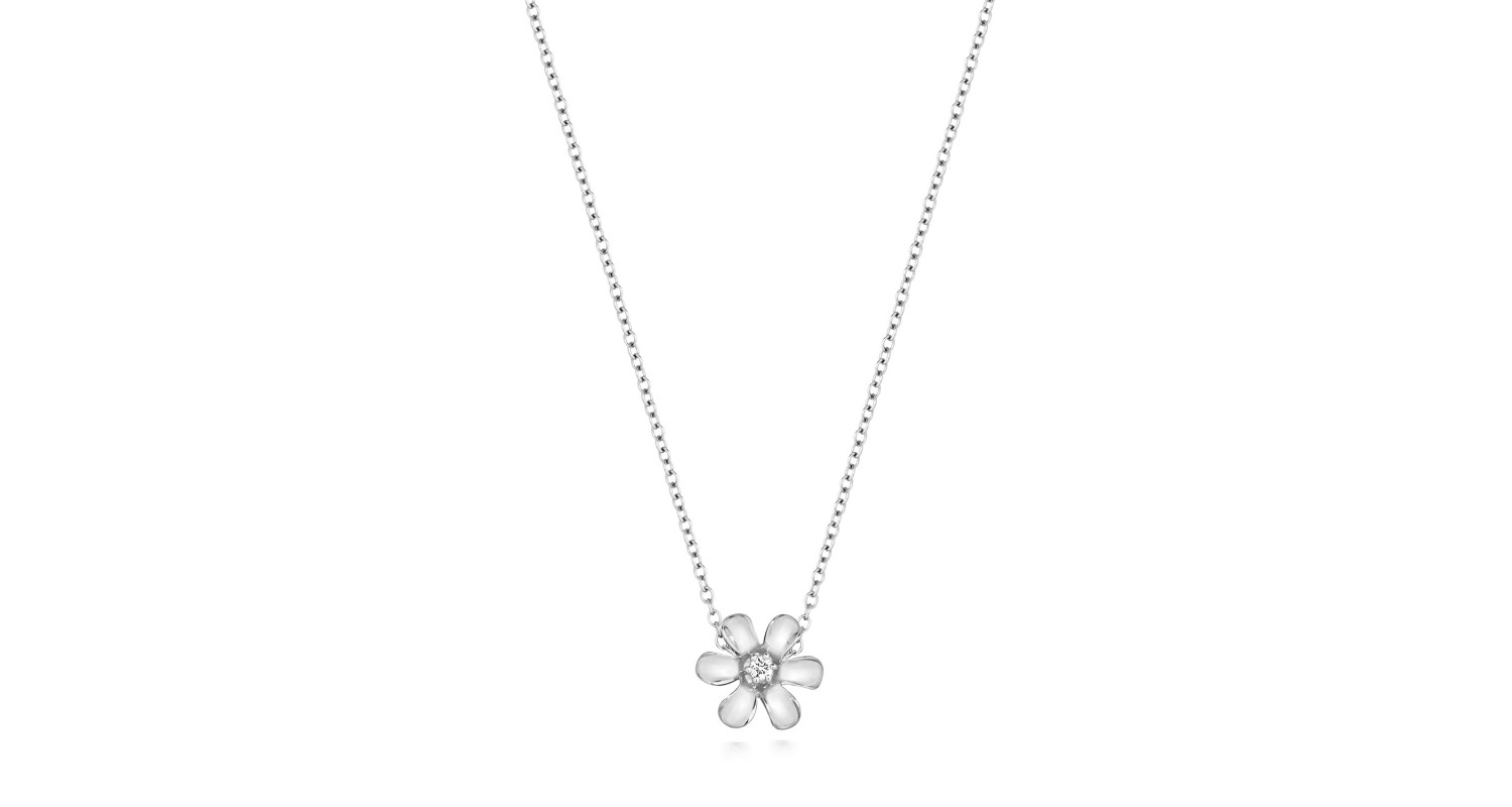 9ct White Gold Diamond Set Daisy Necklace