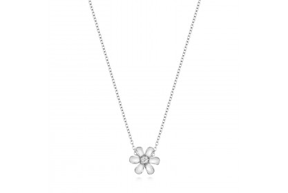 9ct White Gold Diamond Set Daisy Necklace