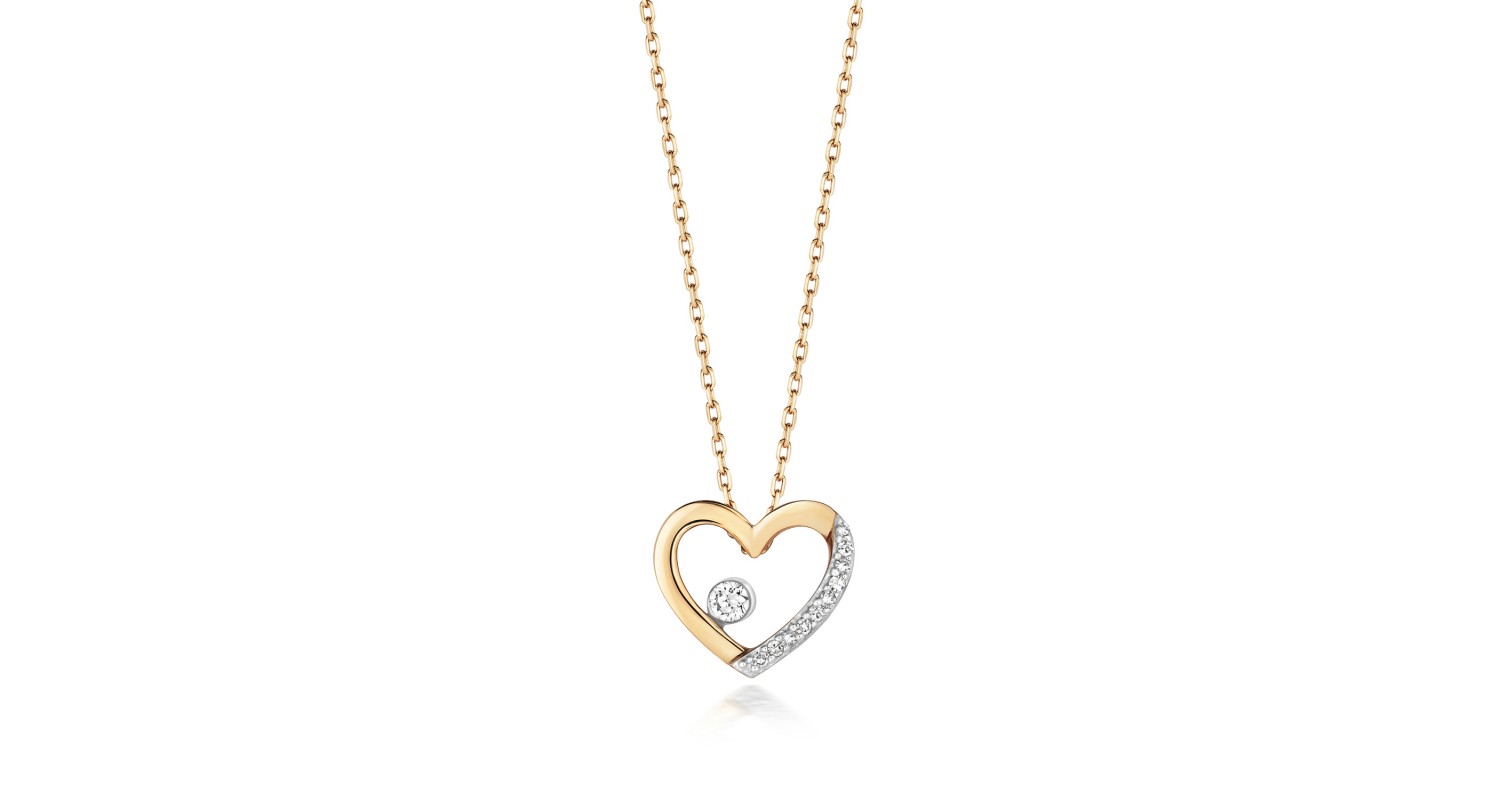 9ct Yellow Gold Diamond Set Heart Necklace