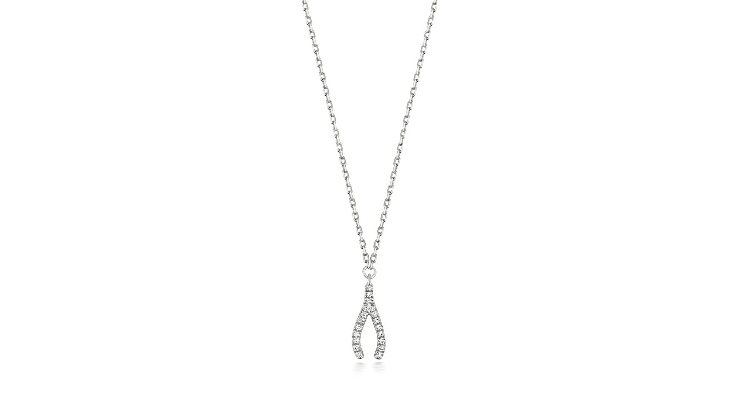 9ct White Gold Diamond Set Wishbone Necklace