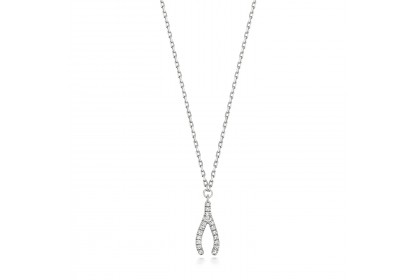 9ct White Gold Diamond Set Wishbone Necklace