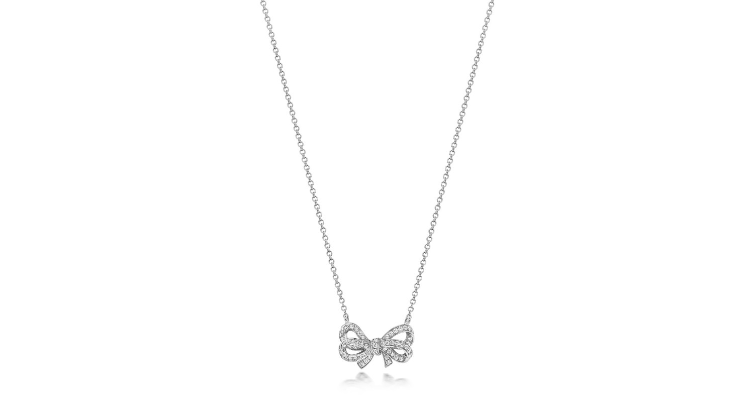 18ct White Gold Diamond Bow Necklace