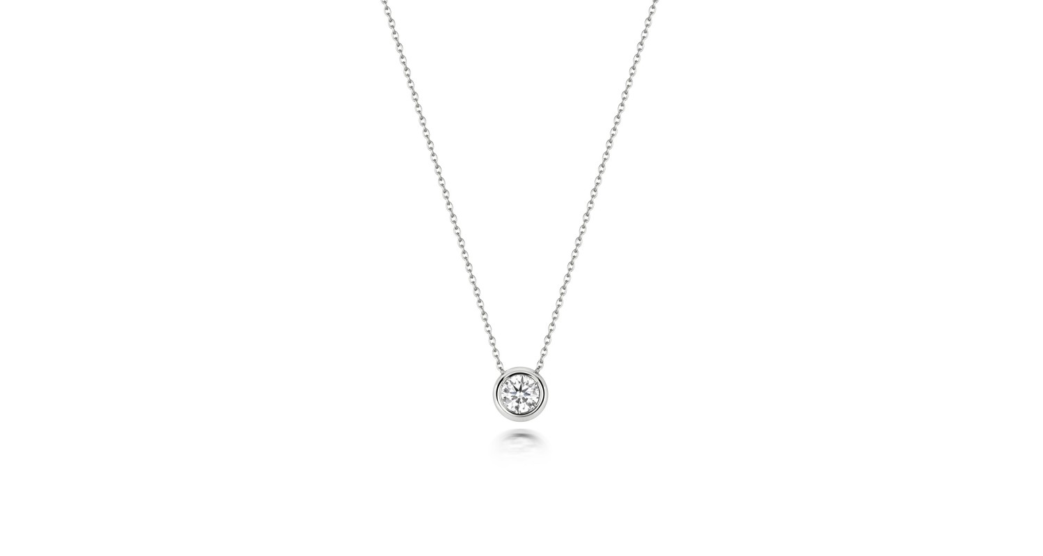 18ct White Gold Diamond Rubover Necklace