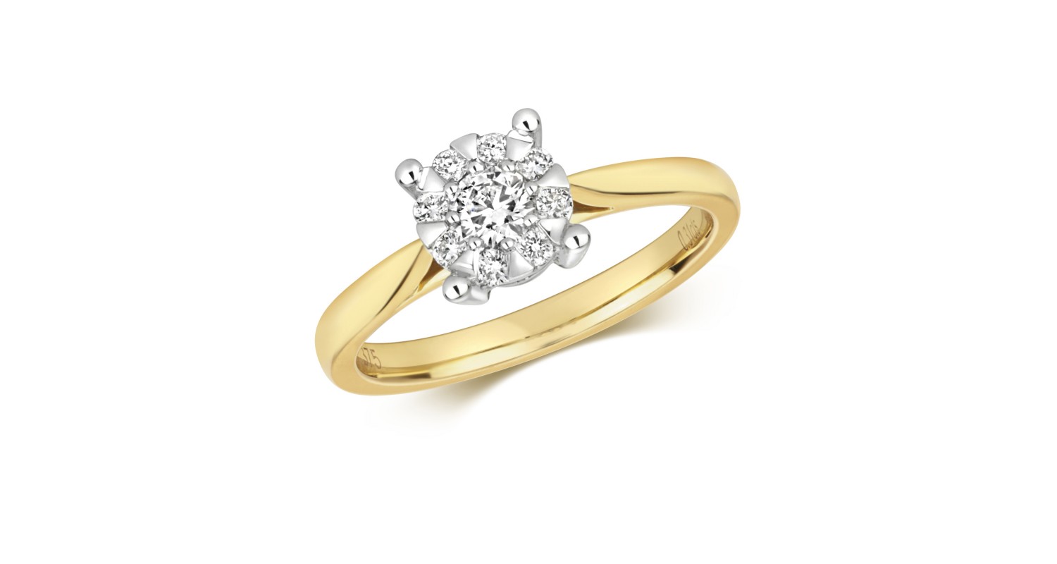 9ct Yellow Gold Diamond Cluster Ring