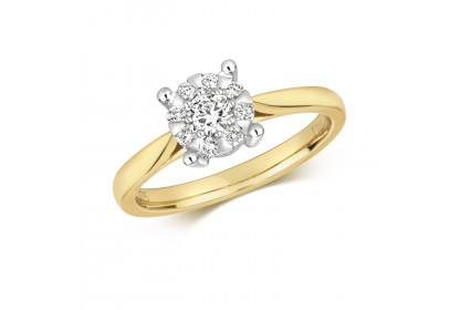 9ct Yellow Gold Diamond Cluster Ring