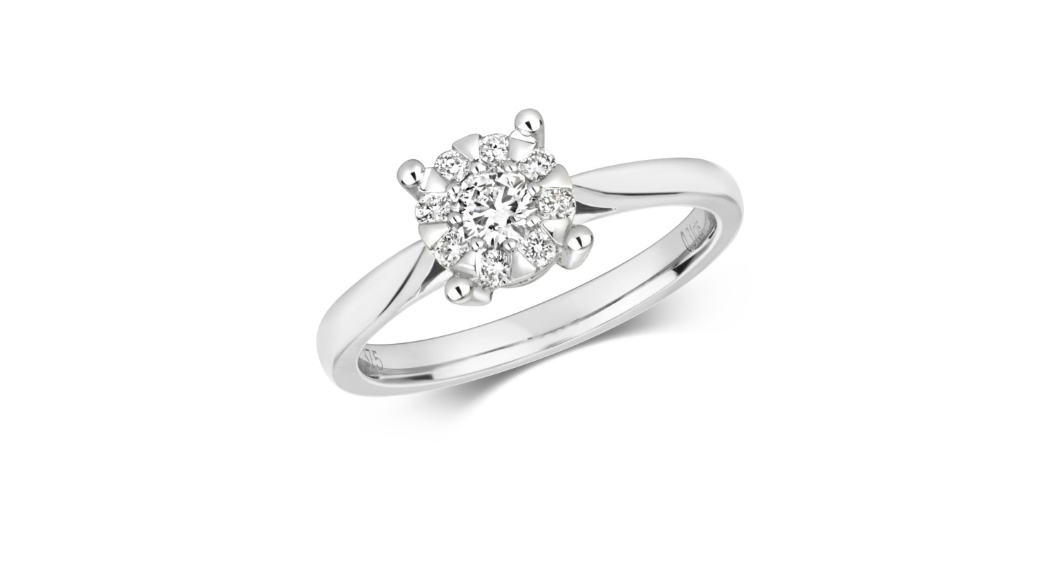 9ct White Gold Diamond Cluster Ring