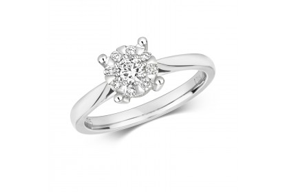 9ct White Gold Diamond Cluster Ring