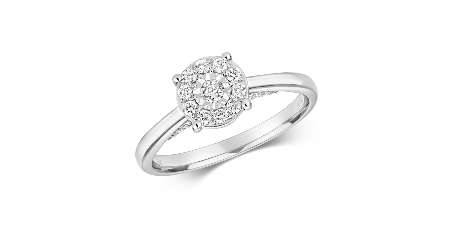 9ct White Gold Diamond Cluster Ring