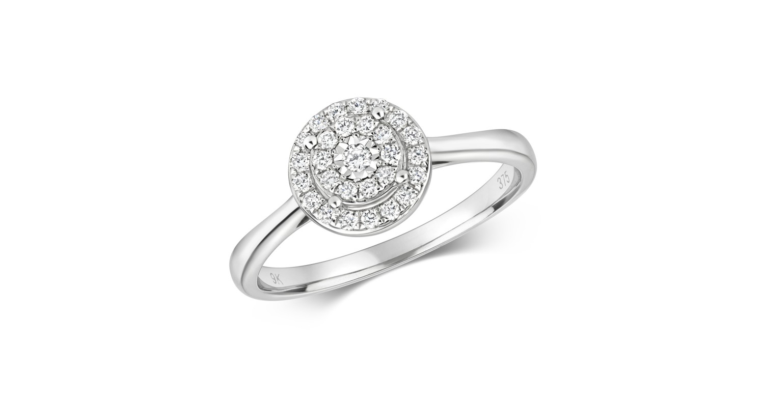 9ct White Gold Diamond Cluster Ring