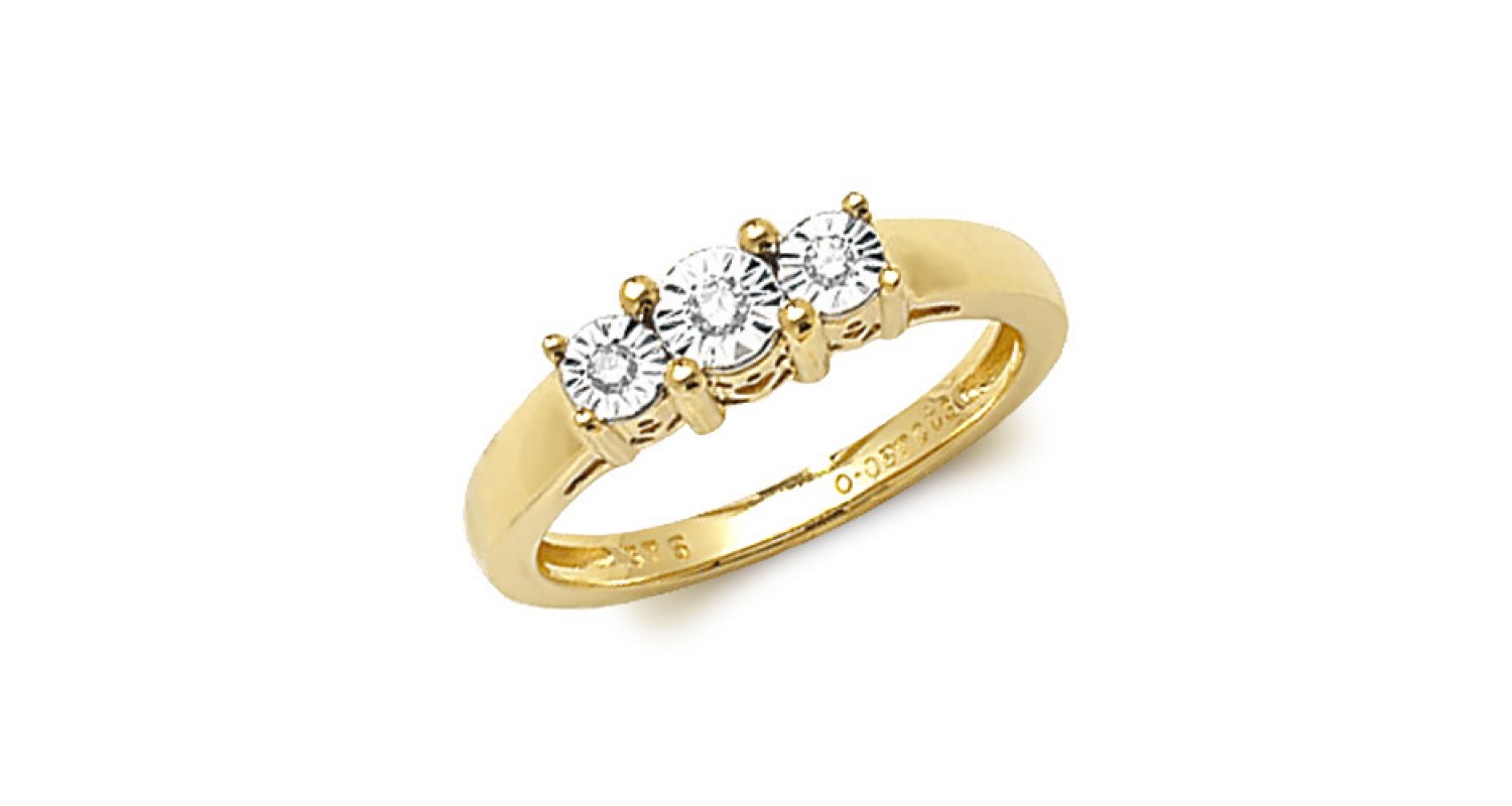 9ct Yellow Gold Illusion Set Diamond Trilogy Ring