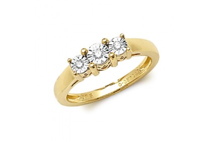 9ct Yellow Gold Illusion Set Diamond Trilogy Ring