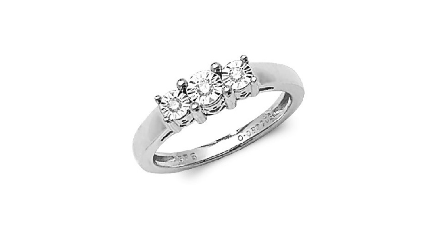 9ct White Gold Illusion Set Diamond Trilogy Ring