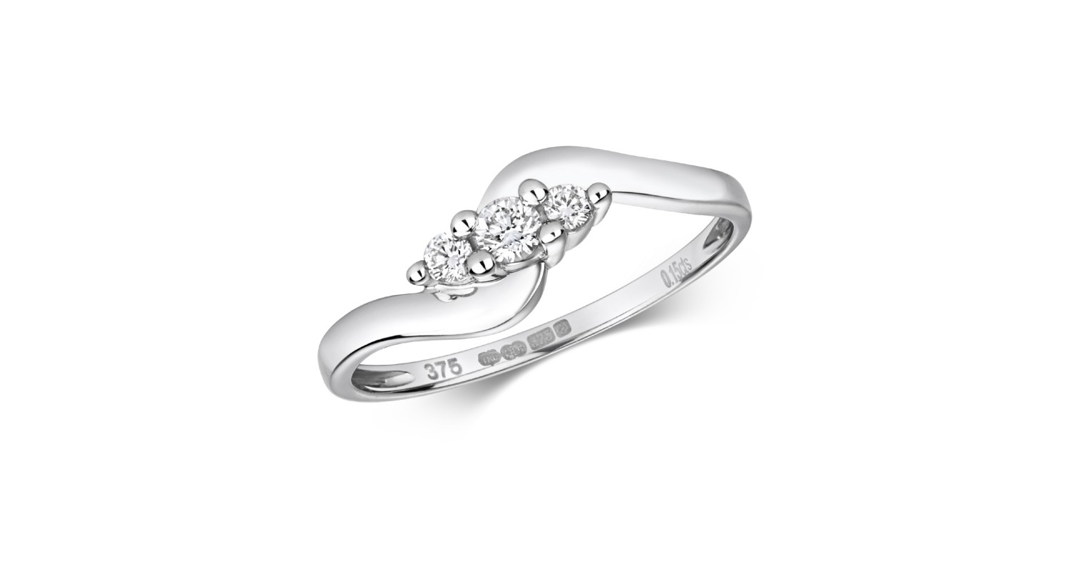 9ct White Gold Diamond Trilogy Ring