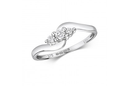 9ct White Gold Diamond Trilogy Ring