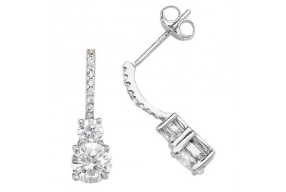 Silver Double CZ Drop Earrings