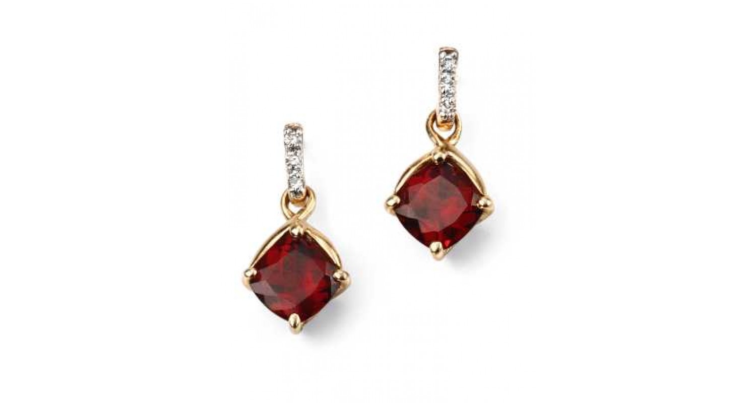 9ct Yellow Gold Garnet & Diamond Earrings