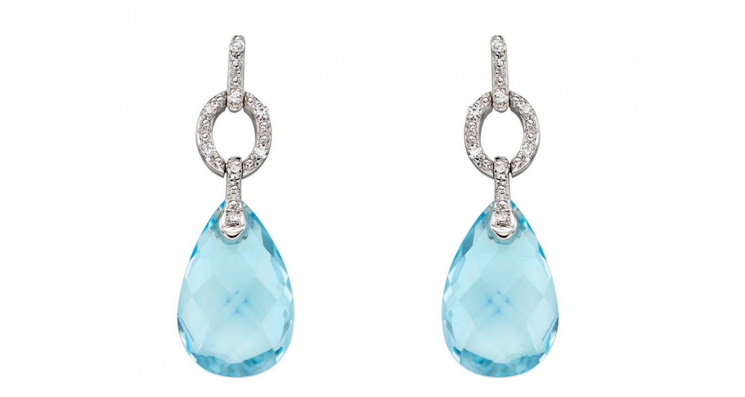 9ct White Gold Blue Topaz & Diamond Earrings