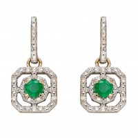 9ct Yellow Gold Emerald & Diamond Earrings