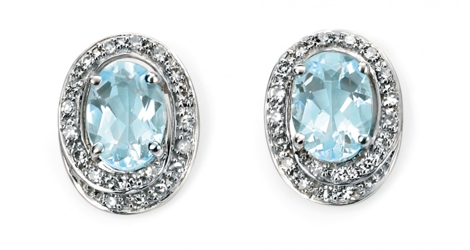 9ct White Gold Aquamarine & Diamond Earrings