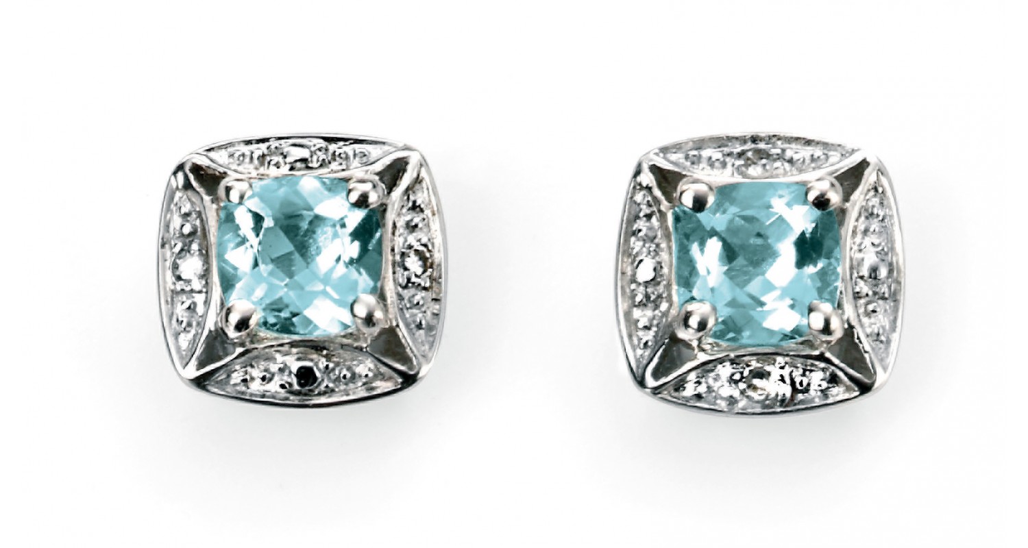 9ct White Gold Aquamarine & Diamond Earrings