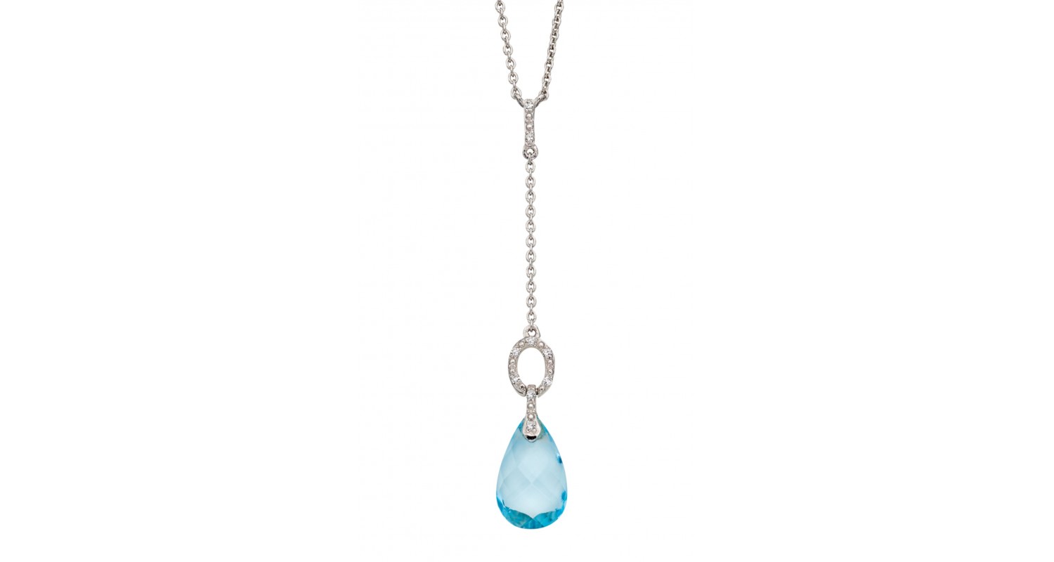 9ct White Gold Blue Topaz & Diamond Necklace 