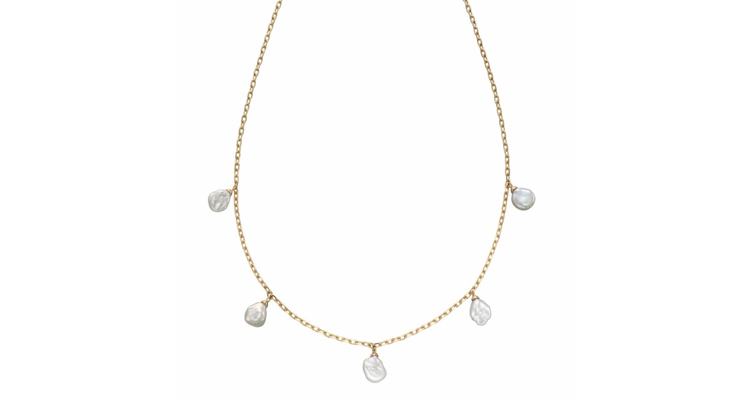 9ct Yellow Gold Keshi Pearl Charm Necklace