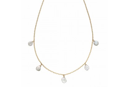 9ct Yellow Gold Keshi Pearl Charm Necklace