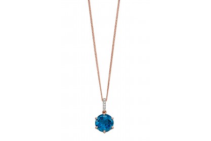 9ct Rose Gold London Blue Topaz & Diamond Necklace