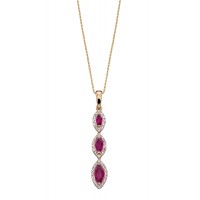 9ct Yellow Gold Ruby & Diamond Marquise Necklace