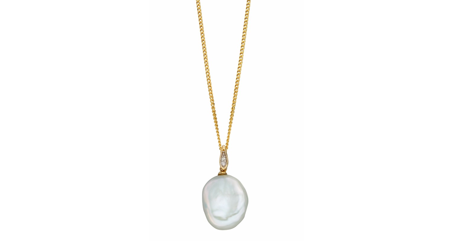 9ct Yellow Gold Keshi Pearl & Diamond Necklace