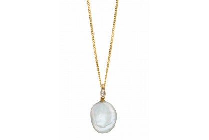 9ct Yellow Gold Keshi Pearl & Diamond Necklace