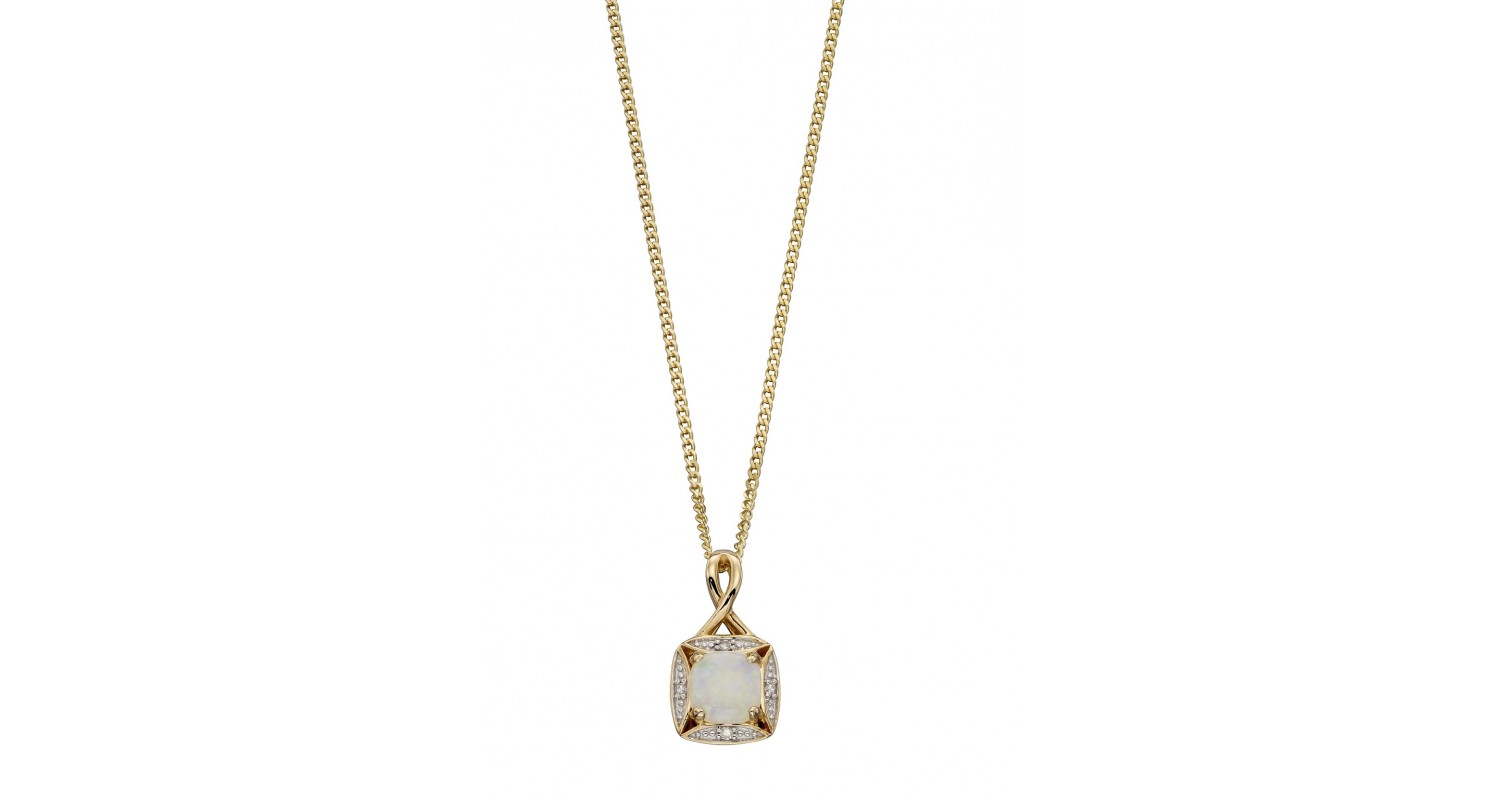 9ct Yellow Gold Opal & Diamond Necklace 