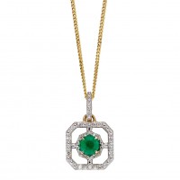 9ct Yellow Gold Emerald & Diamond Necklace