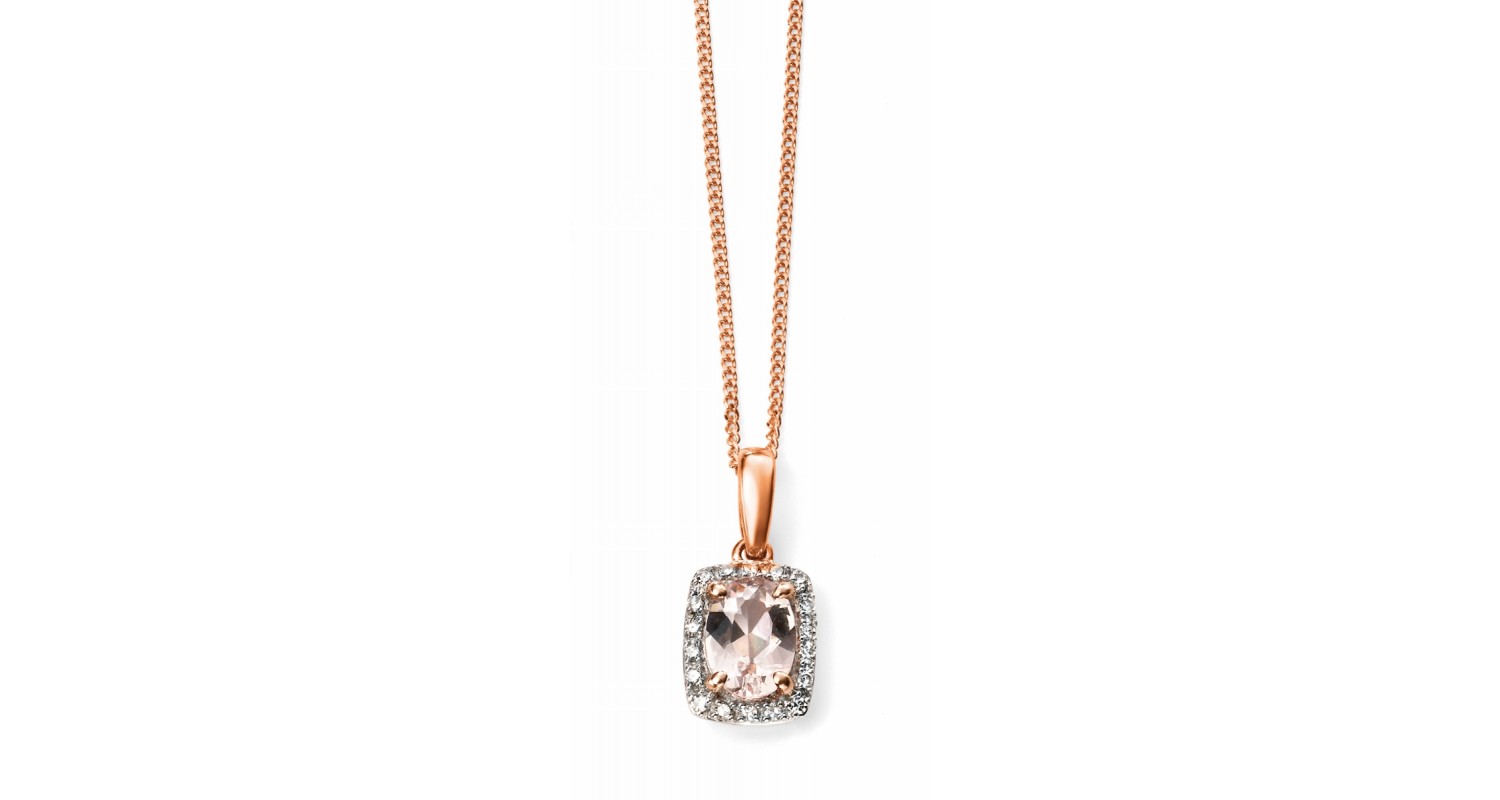 9ct Rose Gold Morganite & Diamond Necklace