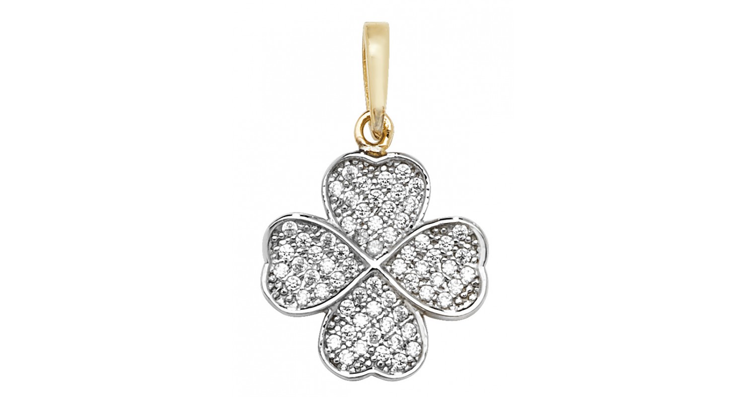 9ct Yellow Gold CZ Four Leaf Clover Pendant