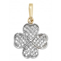 9ct Yellow Gold CZ Four Leaf Clover Pendant