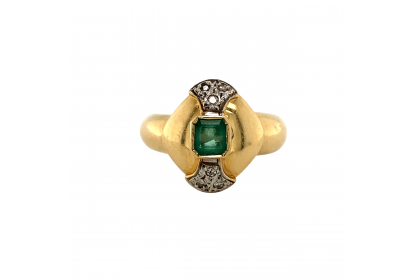 18ct Yellow Gold Emerald & Diamond Ring