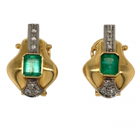 18ct Yellow Gold Emerald & Diamond Earrings