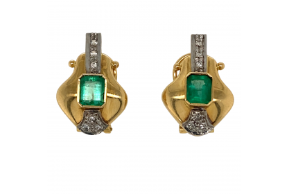 18ct Yellow Gold Emerald & Diamond Earrings