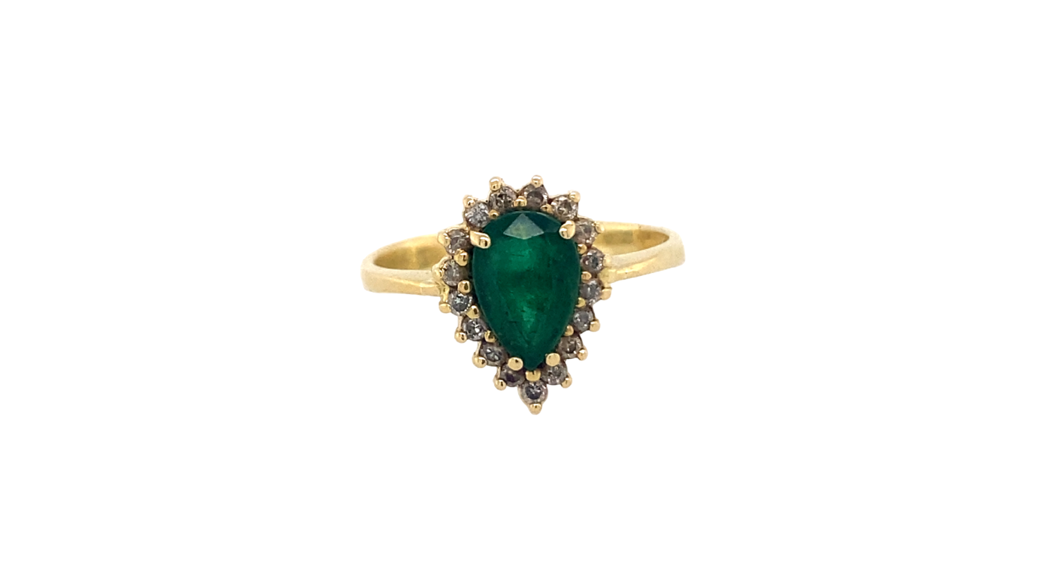 18ct Yellow Gold Emerald & Diamond Ring