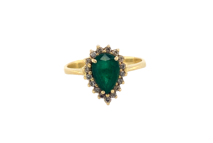 18ct Yellow Gold Emerald & Diamond Ring